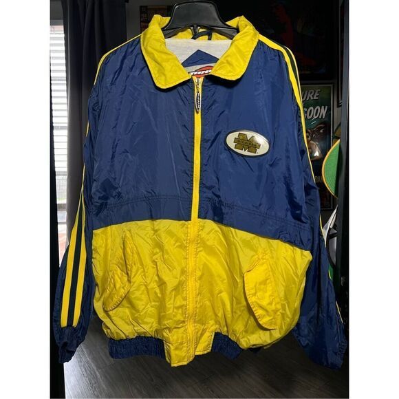 Vintage Y2K University Of Michigan Striped Windbreaker Jacket - Picture 1 of 7